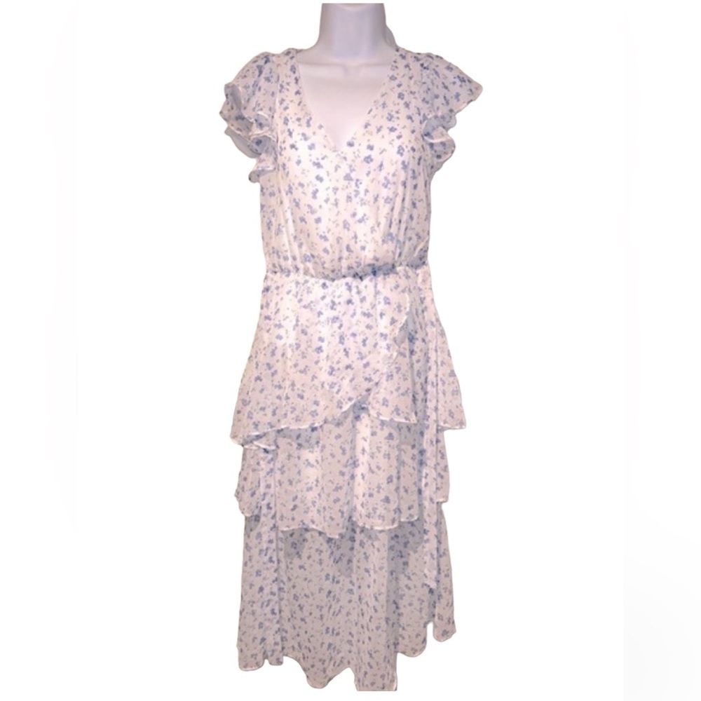 CLEARANCE Sienna Sky Dress XS Blue and White Floral Blouson Spring Dress